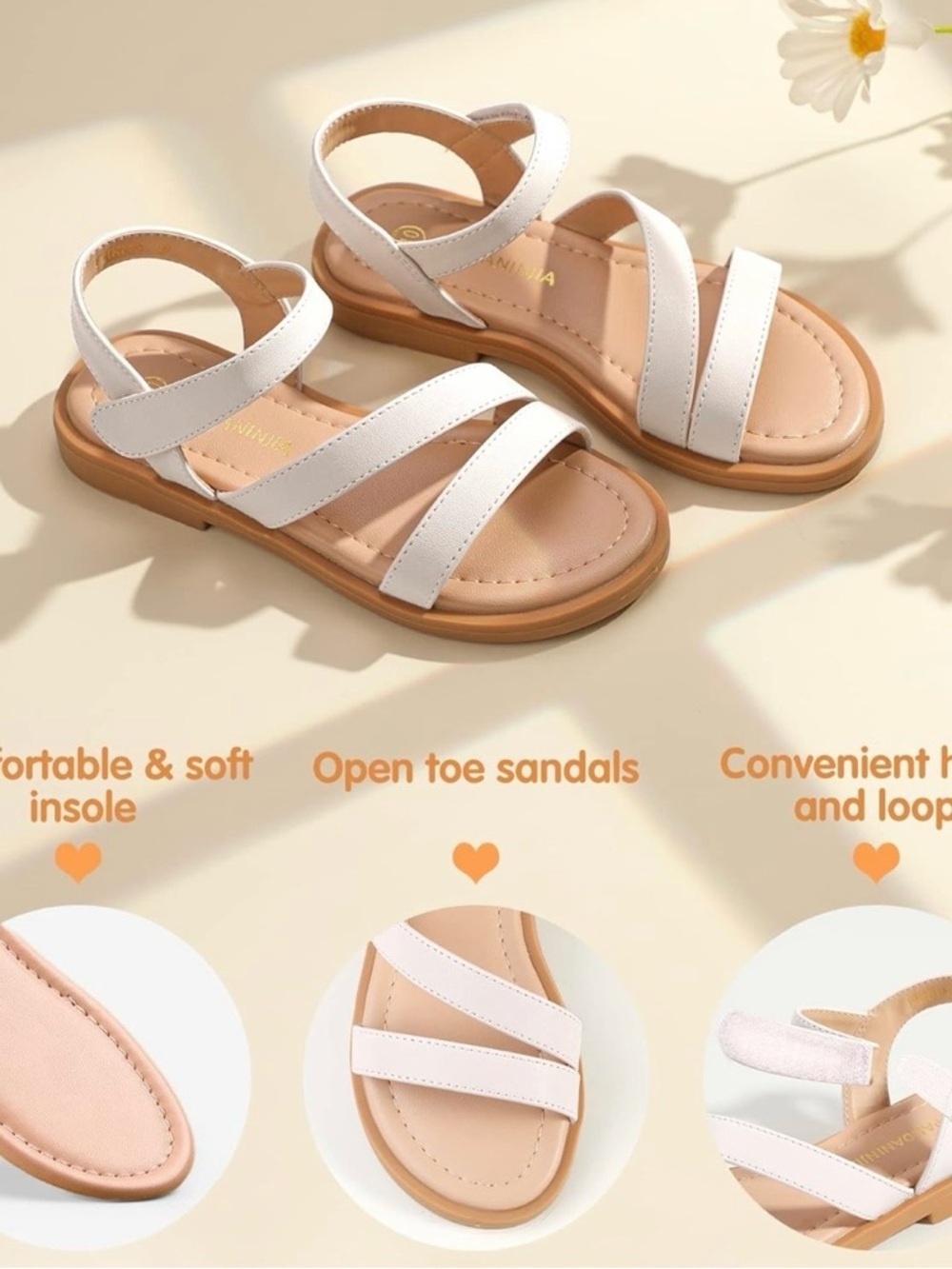 PANDANINJIA Girls Sandals Monica Summer Open Toe Flats Shoes Dress Sandals 2 - Picture 3 of 10